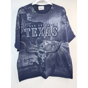 Y2K Navy Blue San Antonio Texas Graphic T-shirt Size XXL Longhorn Star